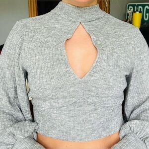 Lulus Crop Gray Backless Sweater- Size M
